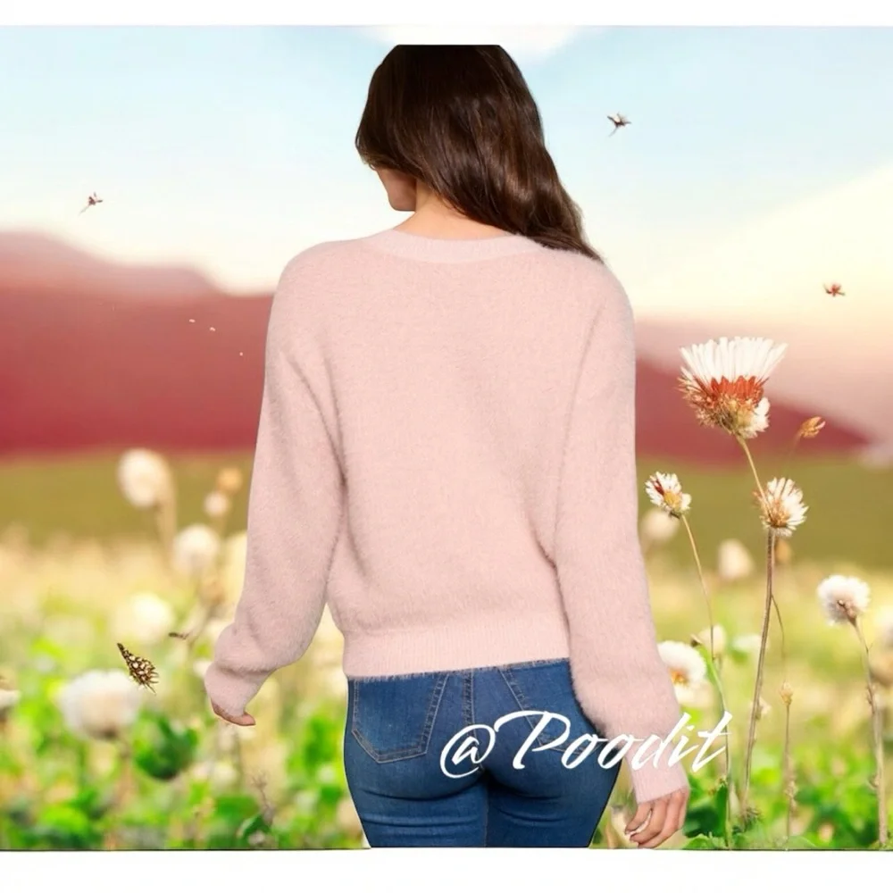 HEM & THREAD Beautiful blush button up cardigan S M L - Picture 3 of 7